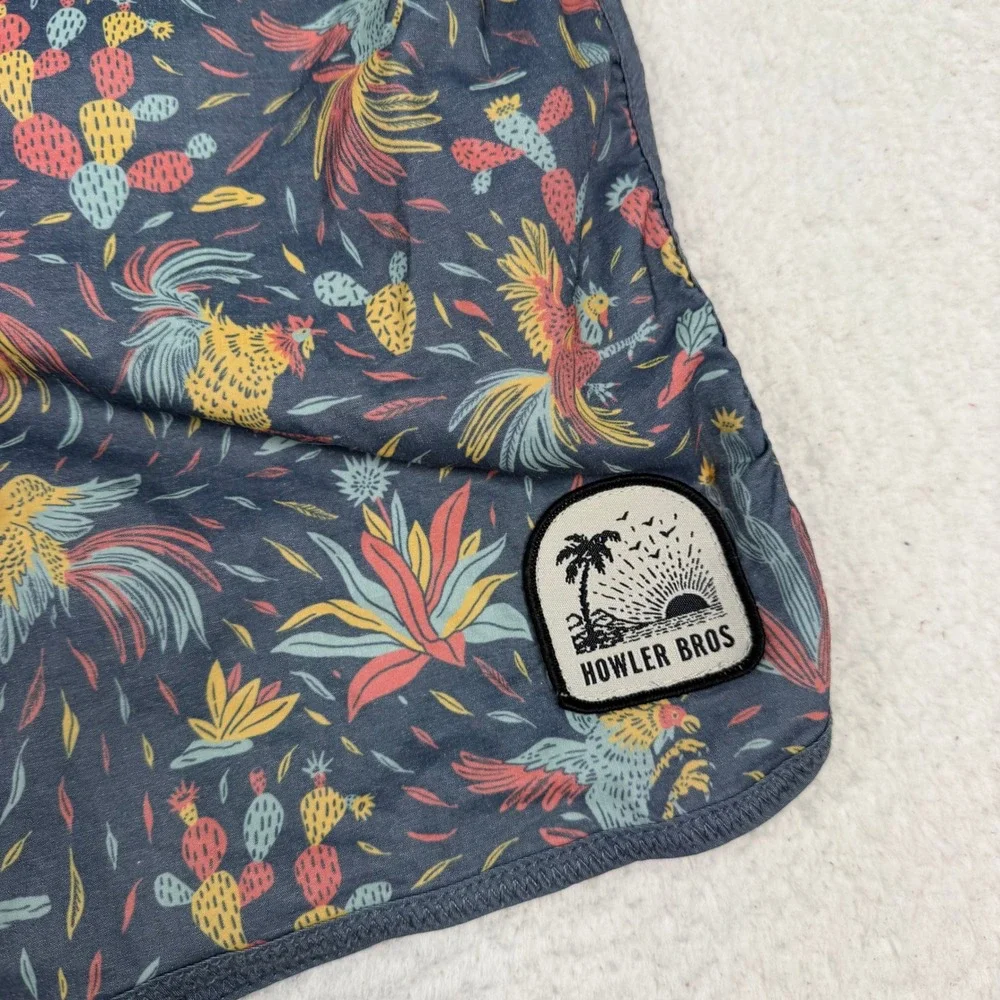 Howler Bros Board Shorts Mens 34 Blue Rooster Cactus Print Swim Trunks
